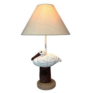 Coastal Pelican Table Lamp 23" Resin Nautical Beach Decor with Shade